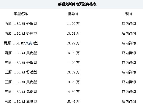 新福克斯河南天道价格表