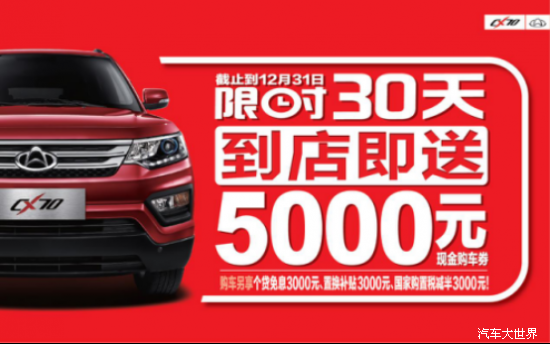 长安CX70年末限时抢 5000元购车券手慢无